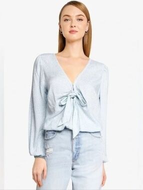 Abercrombie &‎ Fitch Light Blue Polka Dot Tie-Front Long-Sleeve Bodysuit